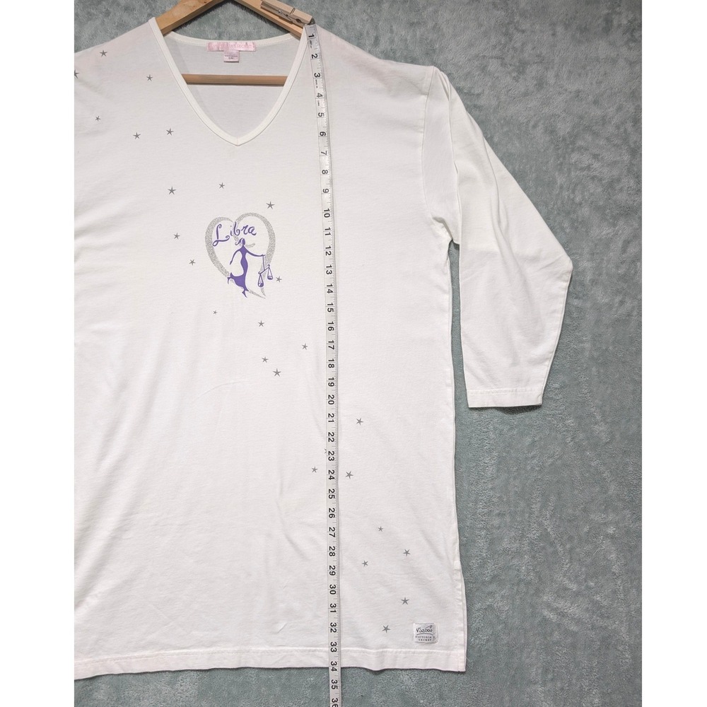 VTG Victorias Secret Libra Zodiac Nightshirt White Cotton V-Neck Y2K S / M - Picture 9 of 10